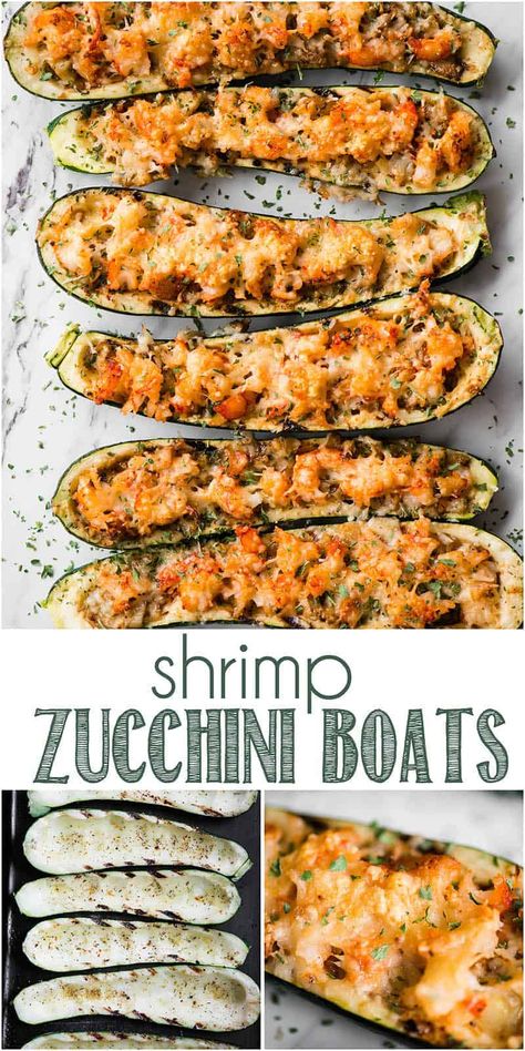 Shrimp Zucchini Boats, Shrimp Zucchini, Zucchini Boat Recipes, Stuffed Zucchini Boats, Bbq Pork Ribs, Stuffed Zucchini, Pork Rib Recipes, Zucchini Boats, Pescatarian Recipes