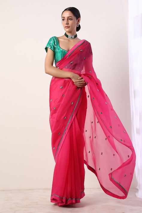 Gorgeous Saree, Buy Designer Sarees Online, Indian Designer Sarees, Fuschia Pink, Embroidered Organza, Designer Sarees Online, Indian Culture, Printed Saree, Lakme Fashion Week