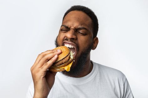 Man Eating Burger, Guy Eating, Eating Burger, Burger Stand, Hungry Funny, Sandwich Sides, Man Eating, Fire Horse, Background Studio