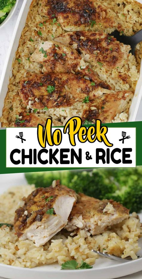 One Pan Chicken Rice Dinner, Baked Chicken Tender Casserole Recipes, Chicken Rice Oven Recipes, No Peeking Chicken And Rice, Oven Baked Chicken Breast And Rice, Chicken And Rice Baked In Oven Easy, Chicken Breast And Rice Recipes Oven, Chicken Tenders And Rice Recipes, One Pan No Peek Chicken And Rice