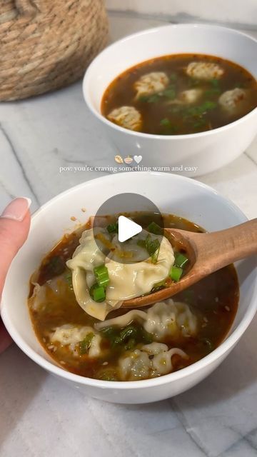 Aya Eats 👩🏻 on Instagram: "Spicy Wonton Soup 🍲 Soup is all I’m craving in this stormy weather 🌧️ It doesn’t get easier than using frozen wontons 😭 I used the mini chicken wontons from Trader Joe’s, chili garlic paste, green onions, and chicken broth. 🤍 . . . #wontonsoup #soupszn #soupgirl #goodsoup #traderjoes #10minutemeals #easyrecipes #dinnerinspo #souprecipes #cookwithme #january" Spicy Wonton Soup, Frozen Wontons, 10 Minute Meals, Chili Garlic Paste, Chicken Wontons, Wontons, Stormy Weather, January 9, Garlic Paste