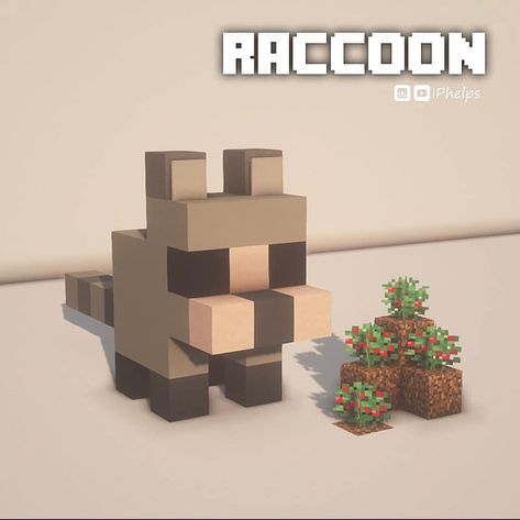 Silly Minecraft Builds, Cute Minecraft Sculptures, Statues To Build In Minecraft, Minecraft Animal Builds, Raccoon Minecraft, Minecraft Mini Animal Statues, Cute Minecraft Houses Cottage, Minecraft Animal Sculpture, Cat Statue Minecraft