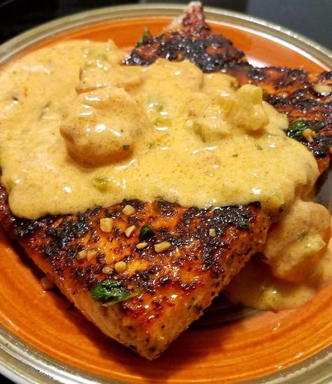 Blackened Salmon With Cajun Cream Sauce, Crawfish Cream Sauce Recipe, Cajun Shrimp Gumbo, Cajun Cream Sauce Recipe, Shrimp Cream Sauce, Salmon With Cream Sauce, Smoked Fish Recipe, Lobster Cream Sauce, Cajun Cream Sauce