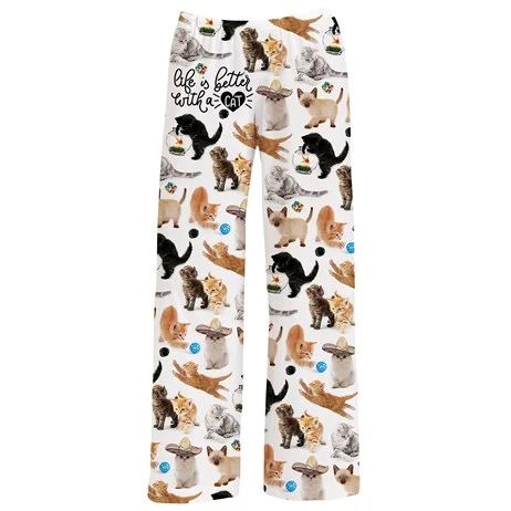 Life Is Better With A Cat Lightweight Lounge Pants | Collections Etc. Clothes White Background, Cat Pajama Pants, Cat Pajama, Black Lounge Pants, Silly Clothes, Slim Fit Chino Pants, Unisex Pajamas, Cat Lounge, Black Lounge