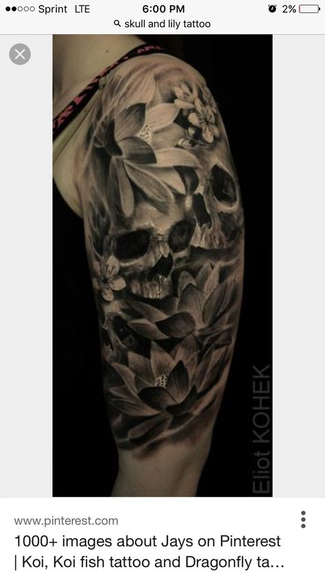 Skull And Flower Tattoo, Skull Couple Tattoo, Girly Skull Tattoos, Skull Tattoo Flowers, Tattoos Forearm, Lotus Flower Tattoo Design, Flower Tattoo Meanings, Skull Sleeve Tattoos, Skull Sleeve