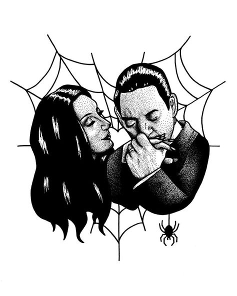 Valentines Flash, Addams Family Tattoo, Morticia And Gomez, Family Sketch, Gomez And Morticia, Family Drawing, Hipster Wallpaper, Tattoo Art Drawings, Halloween Tattoos