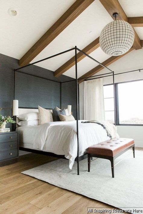 This is such a beautiful modern farmhouse master bedroom! Click here for more dreamy master suite ideas! Modern Farmhouse Bedroom Master Suite, Beautiful Bedroom Inspiration, Modern Farmhouse Bedroom, Four Poster Bed, Design Blogs, Four Poster, Poster Bed, Modern Bedroom Design, Design Del Prodotto