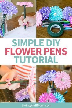 Diy Flower Pens, Flower Pens Bouquet, Flower Alternatives, Pen Toppers, Pen Craft, Flower Pens, Pen Diy, Gift Flower, Diy Mothers Day Gifts