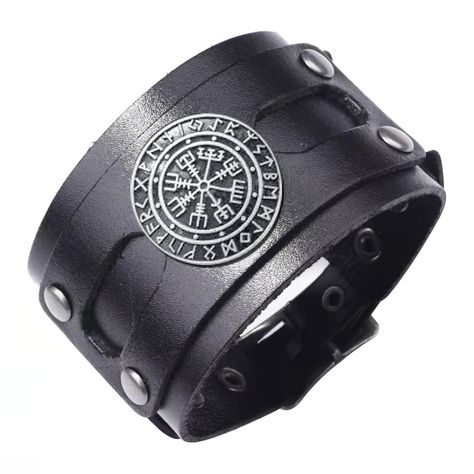 PRICES MAY VARY. NORDIC AMULET: The Vegvisir or runic compass is a Viking rune stave, a magical device used to aid in sea navigation. According to a number of legends, this apotropaic symbol was inscribed on seagoing vessels to ensure their safe return. UNQUE DESIGN: The size of this Viking bracelet is 10.5*2 inch. The metalwork is engraved Nordic amulet, which is Gothic jewelry style. This Viking bracelet is pretty decent, and well show the Viking jewelry feeling. VERSATILE TO MATCH: This medie Viking Party, Runic Compass, Nativity Costumes, Vikings Gifts, Scandinavian Jewelry, Historical Reenactment, Viking Bracelet, Hand Accessories, Leather Wristbands