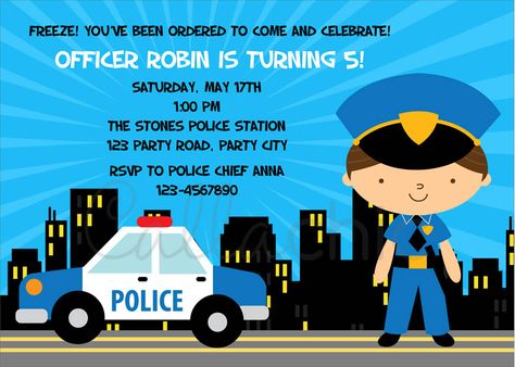 Children Birthday Invitation | Themed Party | Stickers | Baby Full Month | Singapore ♥ CallaChic Police Officer Party, Police Birthday Invitations, Police Officer Birthday, Police Invitation, Police Birthday Party, Police Birthday, Party Stickers, Boy Birthday Invitations, Childrens Birthday Party