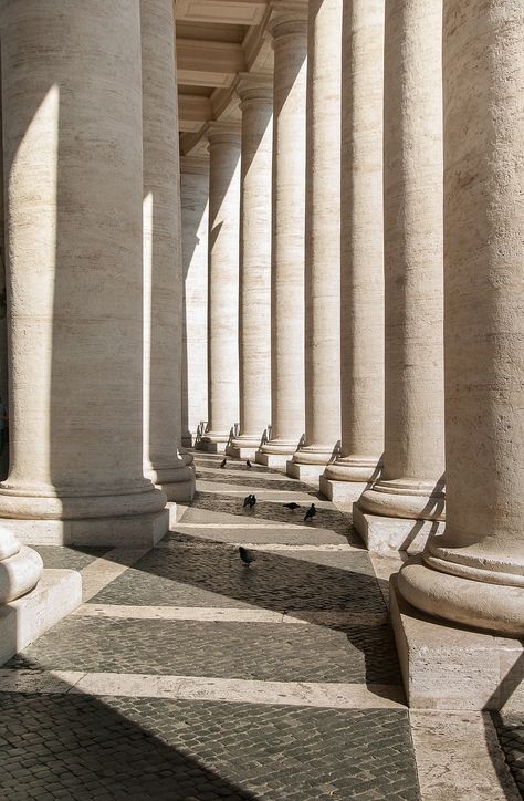 Rome, Columns, Vatican, John Dory Up Saint Peters Basilica, Column Architecture, Grey Pavers, John Dory, Saint Peter Square, Architectural Columns, Cheapest Flights, Brown Brick, St Peters Basilica