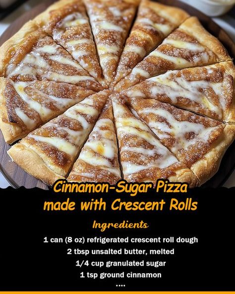 instant pot recipes community | 🍕 Cinnamon-Sugar Pizza made with Crescent Rolls ✨ | Facebook Cinnamon Sugar Pizza With Crescent Rolls, Cinnamon Sugar Crescent Rolls, Crescent Desserts, Easy Dessert Pizza, Crescent Roll Crust, Crescent Roll Pizza, Crescent Roll Dough, Crescent Roll, Dessert Pizza