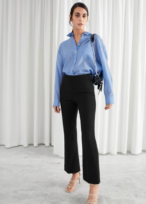 Tailored Kick Flare Trousers - Black - Straight Trousers - & Other Stories Kick Flare Pants, Flared Trousers, Classic Blazer, Kick Flares, Straight Trousers, Flare Trousers, Fashion Story, Tailored Trousers, Light Jacket