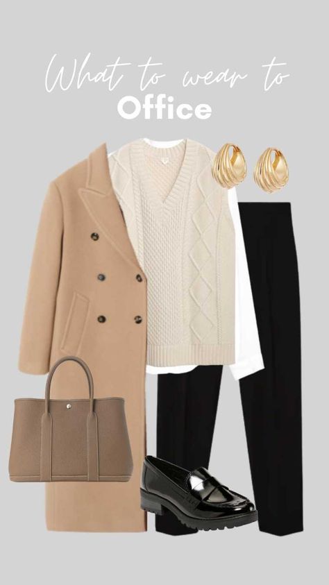 Monochrome Neutral Outfit, White Vest Outfits For Women Winter, Beige Knit Vest Outfit, Office Outfits Women Autumn, Bank Job Outfits, Winter Workwear Women, Winter Autumn Outfits, Outfits Neutral Colors, Fits Back To School