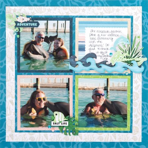 Swimmingly Successful Scrapbooking Is Here With This Tropical Scrapbook Layout – Creative Memories Blog Ocean Scrapbook, Summer Scrapbook Layouts, Beach Scrapbook Layouts, Cruise Scrapbook, Vacation Scrapbook, Creative Memories Scrapbooking, Scrapbook Layout Sketches, Summer Scrapbook, Water Patterns