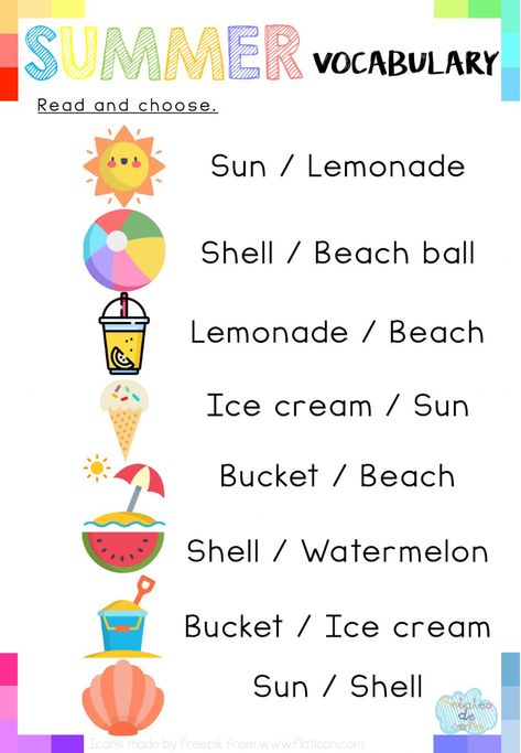 Summer vocabulary online worksheet for Elemental. You can do the exercises online or download the worksheet as pdf. Summer Worksheets For Kids Kindergarten, Summer Time Worksheets, Summer Worksheets For Kids 3rd Grade, Summer English Worksheet, Summer Vocabulary Worksheet, Summer Vocabulary For Kids, Summer Vacation Worksheet, Summer Holidays Worksheet, At The Beach Worksheet