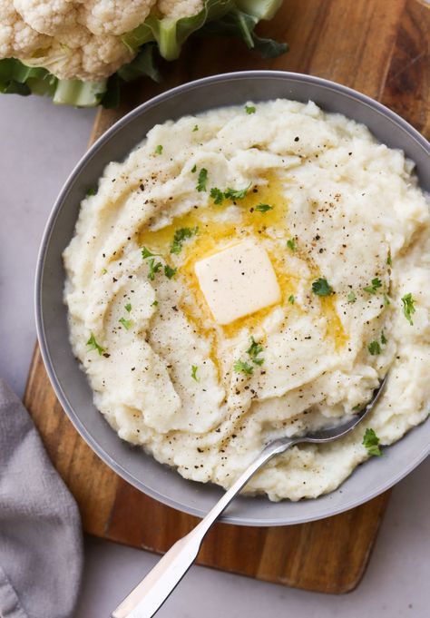 Instant Pot Mashed Cauliflower - Keto, Whole30 - Cook At Home Mom Califlower Mashed, Instant Pot Cauliflower, Cauli Mash, Keto Mashed Cauliflower, Whole Cauliflower, Mashed Cauliflower Recipe, Creamy Mashed Cauliflower, Cauliflower Mashed Potatoes, Keto Instant Pot