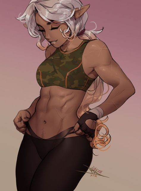 Elf Oc, Tomboy Art, Buff Women, Character Design Girl, Black Anime Characters, Modern Fantasy, Female Character, Female Character Design, Monster Girl