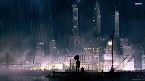 City Rain, Cityscape Wallpaper, 2k Wallpaper, Rainy City, Wallpaper Estetika, Rain Wallpapers, Anime City, City At Night, Scenery Background