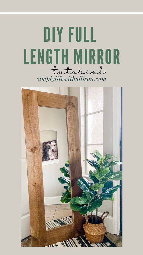 Using a cheap $5 mirror, I transformed it into a full length mirror! This is an easy diy and doesn't take long. Decorating With Full Length Mirrors, Full Length Mirror Ideas, Diy Full Length Mirror Ideas, Full Length Mirror Hallway, Mirror Redo Diy, Farmhouse Full Length Mirror, Full Length Mirror Diy, Rustic Full Length Mirror, Mirror Diy Projects