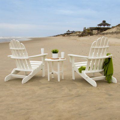 Trex Outdoor Furniture Cape Cod 3-Piece Folding Adirondack Chair Set with Side Table - TXS108-1-CW Cape Cod Furniture, Folding Adirondack Chair, Folding Adirondack Chairs, Beach Cottage Decor, Durable Furniture, New England Style, Adirondack Chairs, Conversation Set Patio, Patio Dining Set