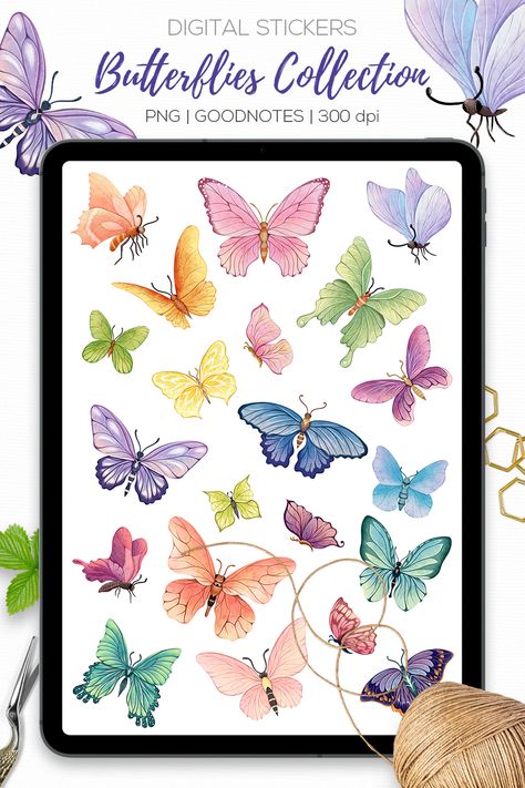 There is a butterfly digital stickers collection you can use for your digital planner, digital calendar, productivity planner, journal, notebooks, etc. All stickers are hand-drawn, pre-cropped for GoodNotes, and ready for use. Digital Planner Stickers Flowers, Butterfly Calendar, Stickers Butterfly, Butterfly Png, Stickers Collection, Goodnotes Stickers, Digital Planner Stickers, Digital Calendar, Stickers Cute