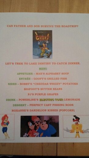 Disney Dinner Nights #87 - A Goofy Movie Goofy Movie Dinner, Disney Movie Nights, Disney Movie Themed Dinner, Disney Movie Night Menu, Disney Themed Movie Night, Disney Movie Night Food, Movie Dinner, Disney Movie Night Dinner, Disney Themed Food