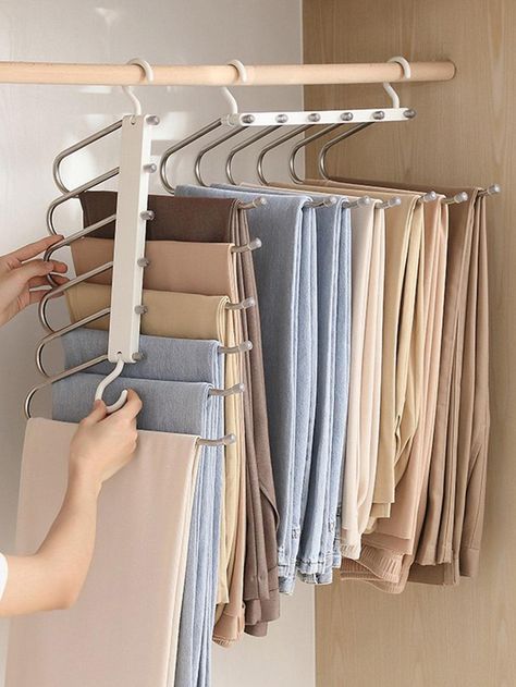 White  Collar  Stainless Steel   Embellished   Household Cleaning Hangers Aesthetic, Room Clothes Rack, Clothing Rack Aesthetic, Hanger Aesthetic, Leo Lilith, Cloth Hangers, How To Fold Pants, Room Clothes, Pants Hanger