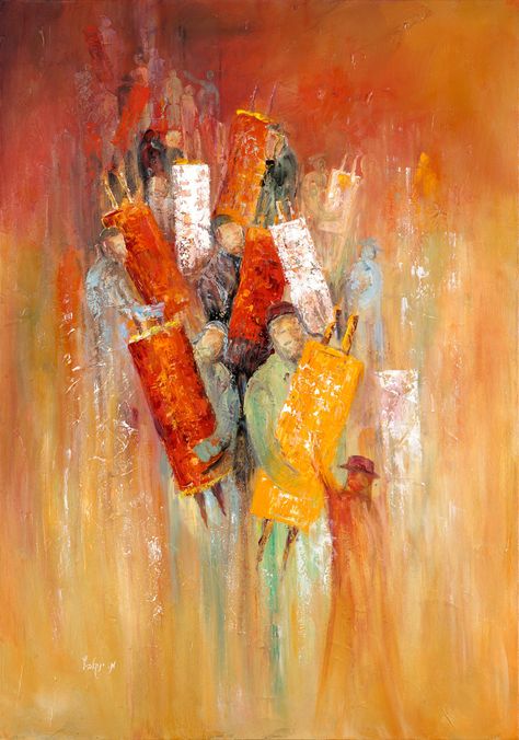 Simachat Torah Jewish Wall Art by Artist Menucha Yankelevitch. Contemporary Jewish Wall Decor. Sold by BenAriArtGallery.com. You can by a Canvas Print or Semi Original Art on site or Original Artwork by Contacting Ben Ari Art Gallery Support. BenAriArtGallery.com Bringing you Contemporary Modern Jewish Wall Art. Portraits of Torah Giants, Views of the Holly Land Nature and Holly Sites. We also offer Large Selection of Sukkah Decorations and Sukkah Wall Art. World Wide Shipping is Available! Jewish Illustration, Jewish Paintings, Judaism Art, Sukkah Decorations, Jewish Artwork, Simchat Torah, Arte Judaica, Jewish Crafts, Modern Judaica