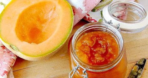 Cantaloupe Jelly - This easy to make jelly allows you to enjoy the flavor of ripe summer cantaloupe all year long from www.bobbiskozykitchen.com Cantaloupe Jelly, Raspados Recipe, Cantaloupe Jam, Cantaloupe Jam Recipes, Orange Dessert, Jam Recipes Homemade, Jelly Recipe, Cake Mix Cookie Recipes, Jello Recipes