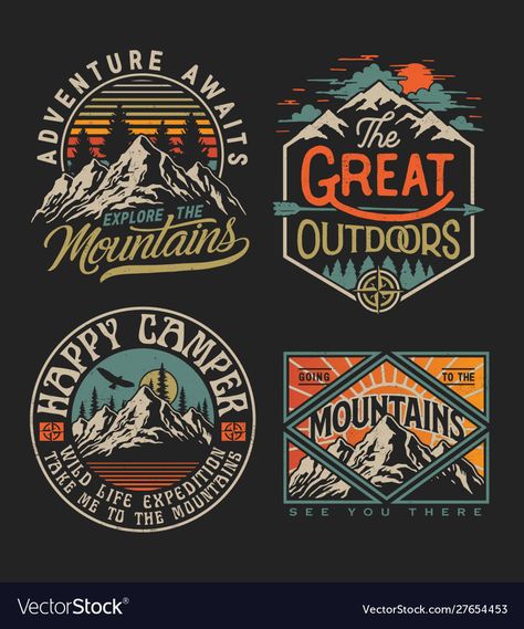 Shirt Logos Ideas, Mountain Design Illustration, Badge Graphic Design, Camping Design Graphics, Camping T Shirt, Camping Illustration Graphics, Vintage T-shirt, Outdoors Illustration, Adventure Graphic Design