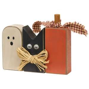 3/Set, Halloween Friends Chunky Sitters #36617 Wood Block Halloween Crafts, Halloween Wood Blocks Crafts, 2 X 4 Pumpkins, Wood Fall Crafts, Wood Fall Decorations, Wood Diy Decor, Scrap Wood Ideas, Picket Fence Crafts, Cat And Ghost