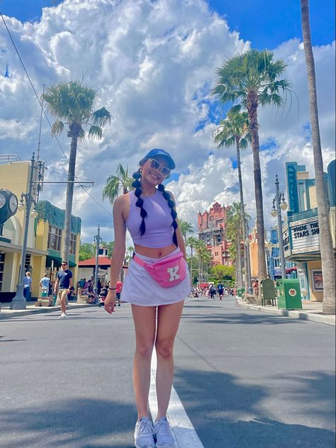 Monsters Inc Hat Outfit, Disney World Outfits Skirt, Universal Studios Hairstyles, Purple Disney Outfit, Monsters Inc Outfit Ideas, Monsters Inc Disney Outfit, Disney Outfits Hollywood Studios, Universal Studios Hollywood Outfit, Disney Photoshoot Ideas