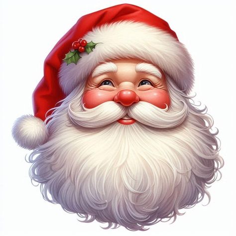 Santa Claus Pictures, Santa Claus Face, Santa Paintings, Santa Carving, Decoupage Printables, Red White Christmas, Santa Head, Christmas Ephemera, Pocket Game