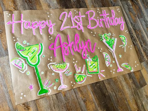 40th Birthday Banners For Women, 21st Banner Ideas, Hand Painted Banner, 21 Birthday Banner, Gameday Banner, College Banners, Event Banner Design, Birthday Paper Banner, Banner Fonts