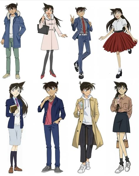 Detective Conan Outfits, Detective Outfit, Dc Couples, Ran And Shinichi, Dog Character, Shinichi Kudo, Conan Movie, Kudo Shinichi, Anatomy Poses