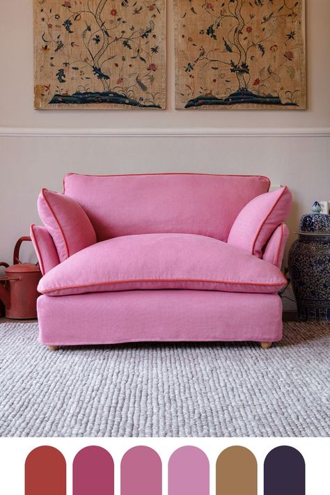 Living Room Colour, Pink Couch, Maximalist Decor, Neutral Living Room, Free Fabric Samples, Decoration Inspiration, Dream House Decor, Colour Scheme, Interior Inspo