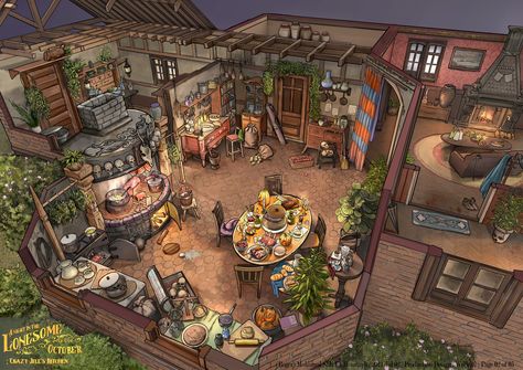 Fantasy Inn, Feng Zhu Design, Feng Zhu, Interior Concept Art, House Flippers, Isometric Art, Scenery Background, Aesthetic Shop, Building Designs