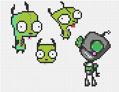 Invader Zim Cross Stitch, Gir Perler Bead Pattern, Invader Zim Perler Bead Patterns, Gir Pixel Art Invader Zim, Gir Perler Bead, Invader Zim Pixel Art, Edc Bracelets, Invader Zim Gir, Perler Pattern