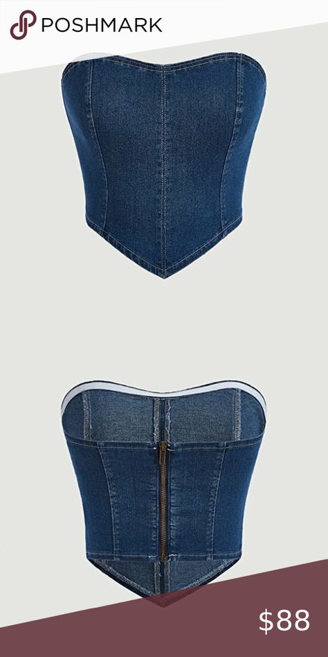 The Mekii Denim Corset Corset Shop, Corset Tops, Denim Corset, Top Fabric, Corsets, Tube Top, Zip Up, Zip Ups, Zipper