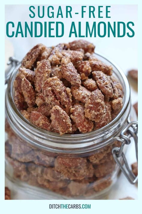 Sugar Free Candy Recipes, Candy Almonds Recipe, Cinnamon Roasted Almonds, Sugar Free Desserts Easy, Spiced Almonds, Sugar Free Baking, Candied Almonds, Sugar Free Recipes Desserts, Keto Holiday