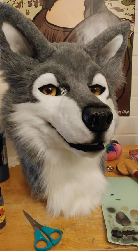 Grey Wolf by: Sarahcat Fursuits Wolf Fursuit Base, Realistic Wolf Fursuit, Fursuit Base, Wolf Fursuit, Realistic Wolf, Fursuit Ideas, Fursuit Head, Grey Wolf, Earthy Colors