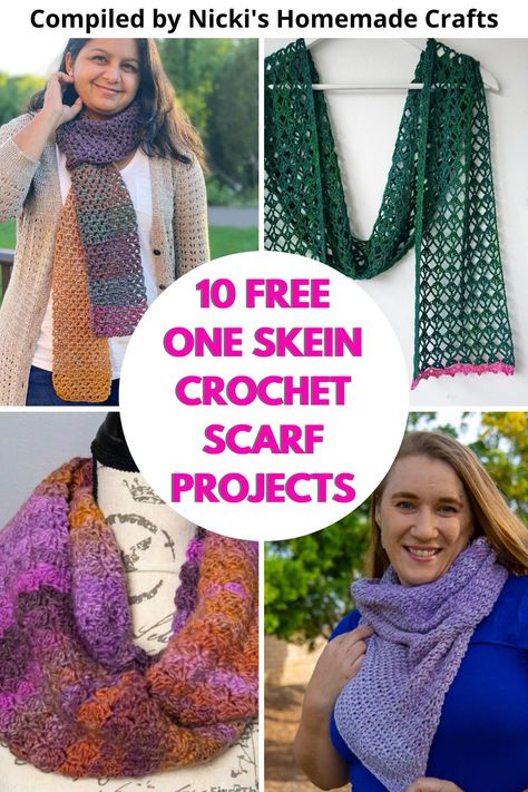 Do you need to whip up a last-minute gift? These one skein crochet scarf projects work up quickly, in just a few hours or over a weekend. They're also a great way to use up random single skeins from your yarn stash! #crochetscarfpattern #freecrochetpatterns Scarf Projects, One Skein Crochet Scarf, Lightweight Crochet Scarf, Crochet Scarf Pattern Free Easy, Prayer Shawl Crochet Pattern, Yarn Crafts Crochet, Crochet Scarf For Beginners, Crochet Scarf Easy, Crochet Triangle Scarf