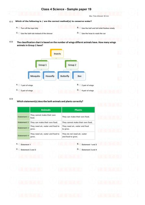 Class 4 NSO Science Olympiad sample paper - Worksheet 3 Hot Questions, Previous Year Question Paper, Higher Order Thinking, Sample Paper, Mock Test, Question Paper, Water Conservation, Answer Keys, Previous Year