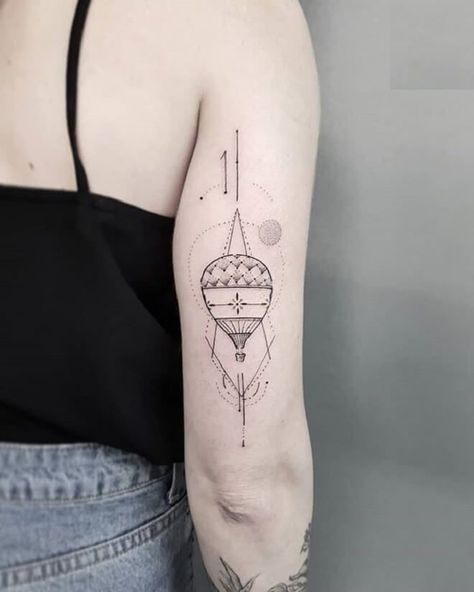 Hotairballoon Tattoo, Geometric Triangle Tattoo, Surfer Tattoo, Triangle Tattoo Design, Memento Mori Tattoo, Hot Air Balloon Tattoo, Air Balloon Tattoo, Balloon Tattoo, Triangle Tattoos