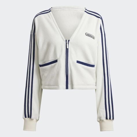 adidas Crop Towel Terry Cardigan - White | Women's Lifestyle | adidas US Crop Cardigan, Adidas Crop, Cardigan Crop, Adidas Sweatshirt, Adidas Outfit, Adidas Hoodie, Adidas Tops, Zip Up Sweater, Adidas Online