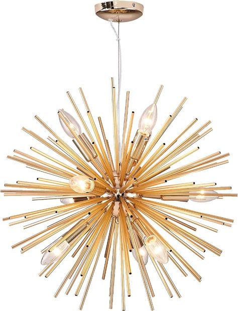 Musanne Gold Sputnik Chandelier with 9 lights, perfect for kitchen island, dining room, farmhouse entryway, foyer table, hallway, or any other space. Made of wrought aluminum with a gleaming gold finish. A statement piece with a diameter of 19.8 inches. Light Fixtures For Kitchen, Dining Room Farmhouse, 2022 Kitchen, Lighting Dining Room, Starburst Chandelier, Aluminum Ceiling, Table Hallway, Farmhouse Entryway, Gold Pendant Lighting