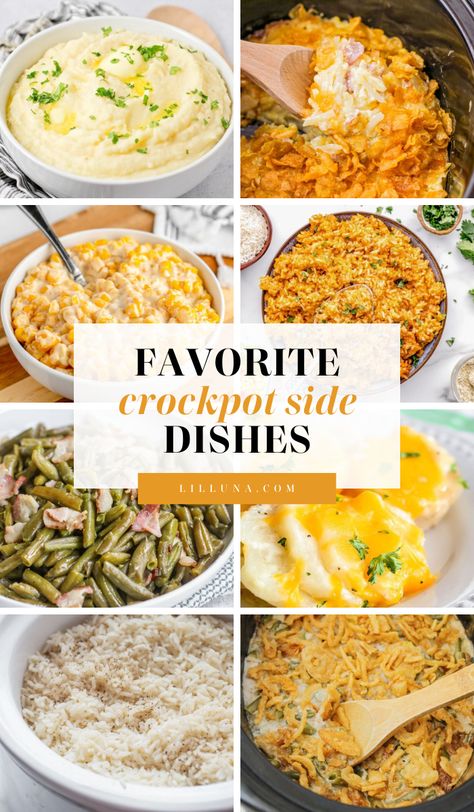 These set-it-and-forget-it crockpot side dishes won't heat the kitchen and can be made the morning of for a less stressful evening. #crockpot #slowcooker #crockpotsidedishes #sidedishes Slowcooker Thanksgiving Recipes, Croc Pot Thanksgiving Sides, Crockpot Vegetables Recipes, Crock Pot Sides For Thanksgiving, Easy Crockpot Side Dishes For A Crowd, Thanksgiving Slow Cooker Side Dishes, Crockpot Vegetables Side, Thanksgiving Crockpot Side Dishes, Crockpot Thanksgiving Recipes Sides