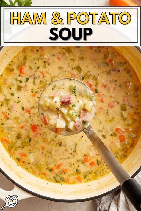 This ham and potato soup is creamy but not too heavy and loaded with fresh veggies and salty ham. It's perfect for the seasonal transition! Ham And Potato Soup, Ham Potato, Pork Soup, Ham Soup, Savory Soups, Chicken Meal Prep, Dinner Entrees, Chicken Pasta Recipes, The Soup