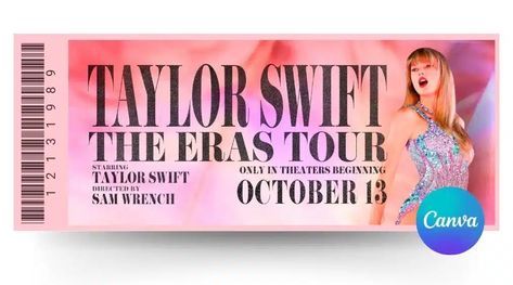 Memorabilia Taylor Swift The Eras Tour Film Tickets Printable - Taylor Swift Ticket Printable, Taylor Swift Eras Tour Ticket Printable, Taylor Swift Concert Tickets Printable, Taylor Swift Vip Pass Printable, Movie Ticket Template Free Printables, Taylor Swift Tickets Concerts, Eras Tour Ticket Template, Swiftmas Basket, Eras Tour Poster Template